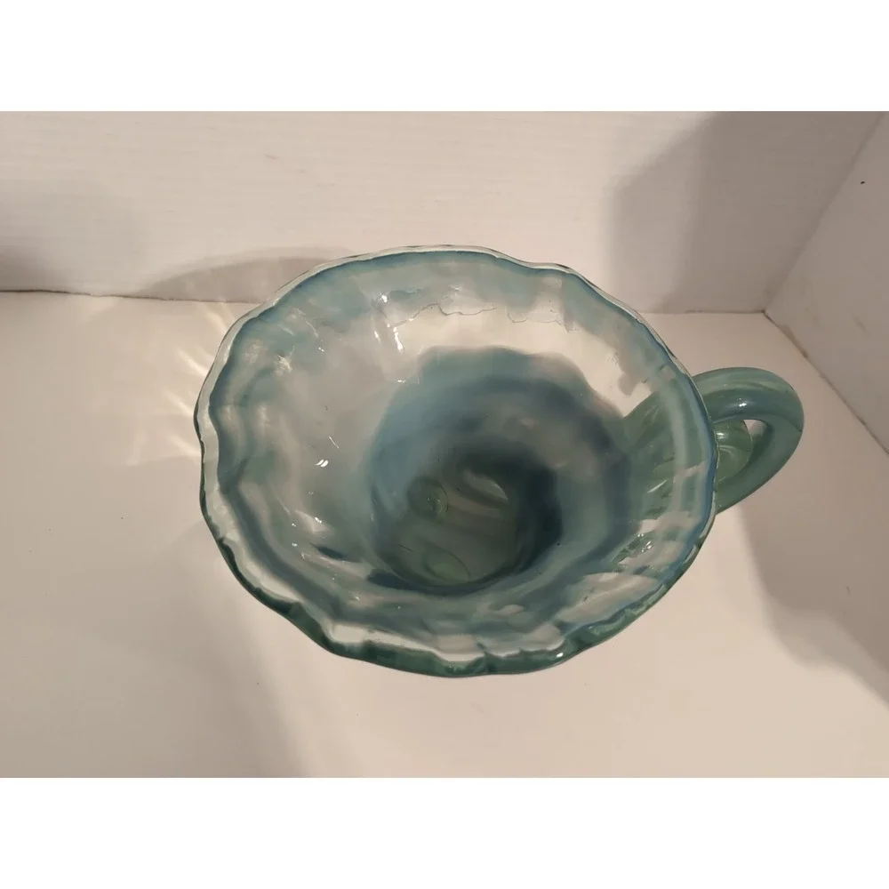 Vintage‎ Sooner Glass Hand-Blown Cornucopia Bluish Green Bowl